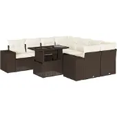 vidaXL 9-delige Loungeset met kussens poly rattan bruin
