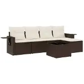 vidaXL 6-delige Loungeset met kussens poly rattan bruin