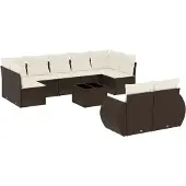 vidaXL 10-delige Loungeset met kussens poly rattan bruin