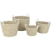 J-Line Set of 4 basket round handles straw natural/white