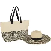 J-Line Set Van 2 Tas+ Hoed Patronen Papier/Katoen Beige/Zwart