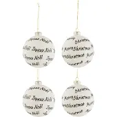 J-Line Doos met 4 kerstballen Xmas/Noel Glas Wit/Zwart Medium