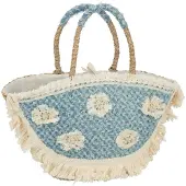 J-Line Strandtas Bloemen+Franjes Denim Zeegras Nat/Blauw