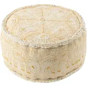 J-Line Poef Rond Olifanten+Spiegels Katoen Creme/Goud Large