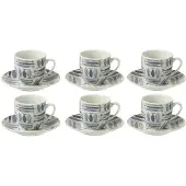 J-Line Doos met 6 koffiekopjes en schotels van viskeramiek in donkerblauw.