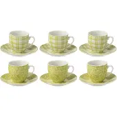 J-Line Doos van 6 koffiekopjes + schotels keramiek groen