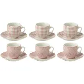 J-Line Doos van 6 koffiekopjes + schotels keramiek roze