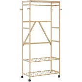 vidaXL Kledingrek met schappen en wielen 90x40x179,5 cm bamboe