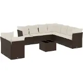 vidaXL 10-delige Loungeset met kussens poly rattan bruin