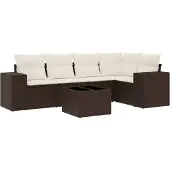 vidaXL 6-delige Loungeset met kussens poly rattan bruin