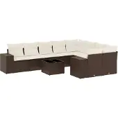 vidaXL 10-delige Loungeset met kussens poly rattan bruin