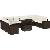 vidaXL 11-delige Loungeset met kussens poly rattan bruin