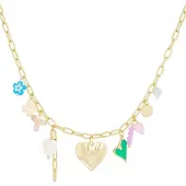 Yehwang bedel zomer ketting met gekleurde bedels - goud - stainless steel - cadeau - dames