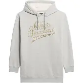 Superdry Dames Luxe grijze jurk met capuchon en metalen Luxe logo (XXS/XS), Casual, Grijs, Katoen, Lange mouwen W8011756A