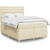 vidaXL Boxspring met matras stof crèmekleurig 140x190 cm