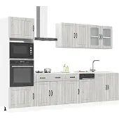 vidaXL 7-delig keukenkastenset Kalmar, grijs, Sonoma houtfineer