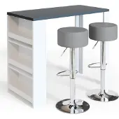 Vicco Bartafel set – 57 x 117 cm met 2 barkrukken Wit/Grijs