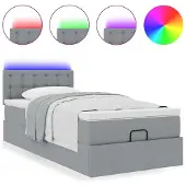 vidaXL Bed poef met matras en LED's stof 80x200 cm lichtgrijs
