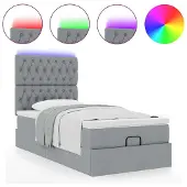 vidaXL Bed poef met matras en LED's stof 80x200 cm lichtgrijs