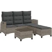 vidaXL 3-delige Tuinbankstel met kussens L-vormig poly rattan grijs