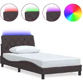 vidaXL Bedframe met LED-verlichting, zonder matras, donkerbruin, 100x200 cm, stof