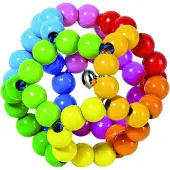 Goki Baby Bijtring: REGENBOOGBAL diam.8cm, met elastiek, hout, in vensterdoos