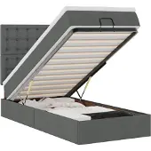 vidaXL Bed met matras 90x200 cm stof donkergrijs