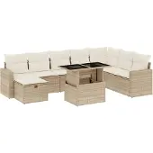 vidaXL 9-delige Loungeset met kussens poly rattan beige