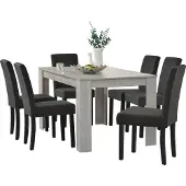 En.casa [] Eettafel (eikenhout) met 6 eetkamerstoelen in donkergrijs - 140x90 cm