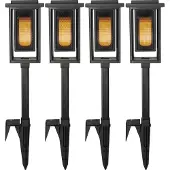 Ks Verlichting Set van 4 LED Solar Fakkel Tuinlamp Zwart