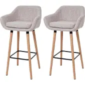 Mendler Set van 2 barkrukken Malmö T381, barkruk counterkruk ~ textiel, crèmegrijs
