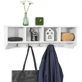 SoBuy FRG48-L-W Wandgarderobe - Witte Wandkapstok met Plank & 5 Haken