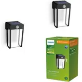 Philips LED wandlamp op zonne-energie Shroud, zwart/transparant, set van 2 Shroud, zwart, Kunststof, Modern, solar buitenlamp