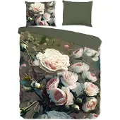 Pure Dekbedovertrek Micropercal White Roses - green 200x200/220cm