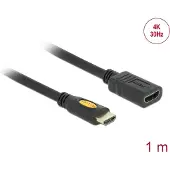 DeLOCK 83079 HDMI-kabel HDMI Verlengkabel HDMI-A-stekker, HDMI-A-bus 1.00 m Zwart 4K UHD, Vergulde steekcontacten