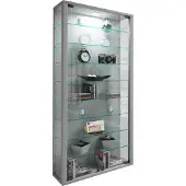 VCM Vitrosa Maxi vitrinekast Wandmodel met 2 glazen deuren 8 glazen plankenZilverkleurig.