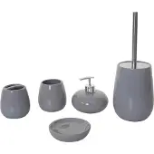 MCW 5-delige badkamerset -C72, WC-set badkameraccessoires, keramiek ~ grijs