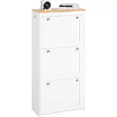 SoBuy FSR144-WN Schoenenkast - Witte Opbergkast met 3 Kleppen & Schoenenrek