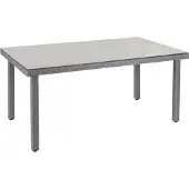 Mendler Poly-rattan tuintafel Cava, eettafel met glazen blad, 160x90x74cm ~ grijs