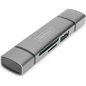 Digitus DA-70886 Externe geheugenkaartlezer / hub USB-A 3.0, USB-A, USB-C Grijs