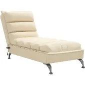 vidaXL Massage chaise longue met kussens stof crèmekleurig