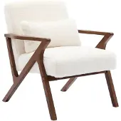 Sweeek Scandinavische fauteuil van walootkleurig hout en imitatiebonteffect Wit