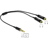 DeLOCK Jack splitter kabel - Stekker 3,5 mm 4p mannelijk naar Jack 3,5 mm 4p