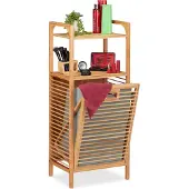 Relaxdays badkamerrek met wasmand - 95 x 40 x 30 cm - waszak 50 liter - bamboe