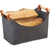 Relaxdays vilten mand - 27 x 40 x 22 cm - opvouwbare houtmand - met hengsels - donkergrijs