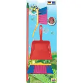 Klein Toys Pure Fresh veegset - bezem, handveger en blik - 55 cm lange steel - rood geel blauw