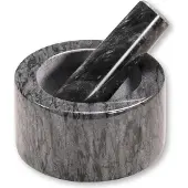 Kesper Vijzel met Stamper van Porselein Ø 13 Cm - Grijs Marmer - Fijnstampen en vermalen van Kruiden - Vijzel en stamper Afm. 13 x 13 x 8 Cm. - GRIJS