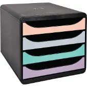 Exacompta Ladeblok met 4 laden BIG BOX Aquarel, voor A4+, halfopen, polystyreen, zwart/pastelkleuren