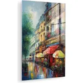 MuchoWow Glasschilderij 120x180 cm - Schilderij acrylglas - Straat - Olieverf - Kleurrijk - Stad - Foto op glas - Muurdecoratie woonkamer - Wanddecoratie slaapkamer - Schilderijen