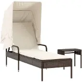vidaXL Ligbed met luifel poly rattan bruin